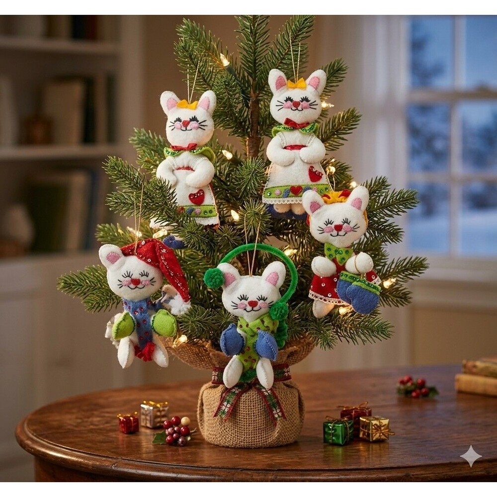 Bucilla 3 Little Kittens Lost Their Mittens Felt & Sequin Ornaments Handmade